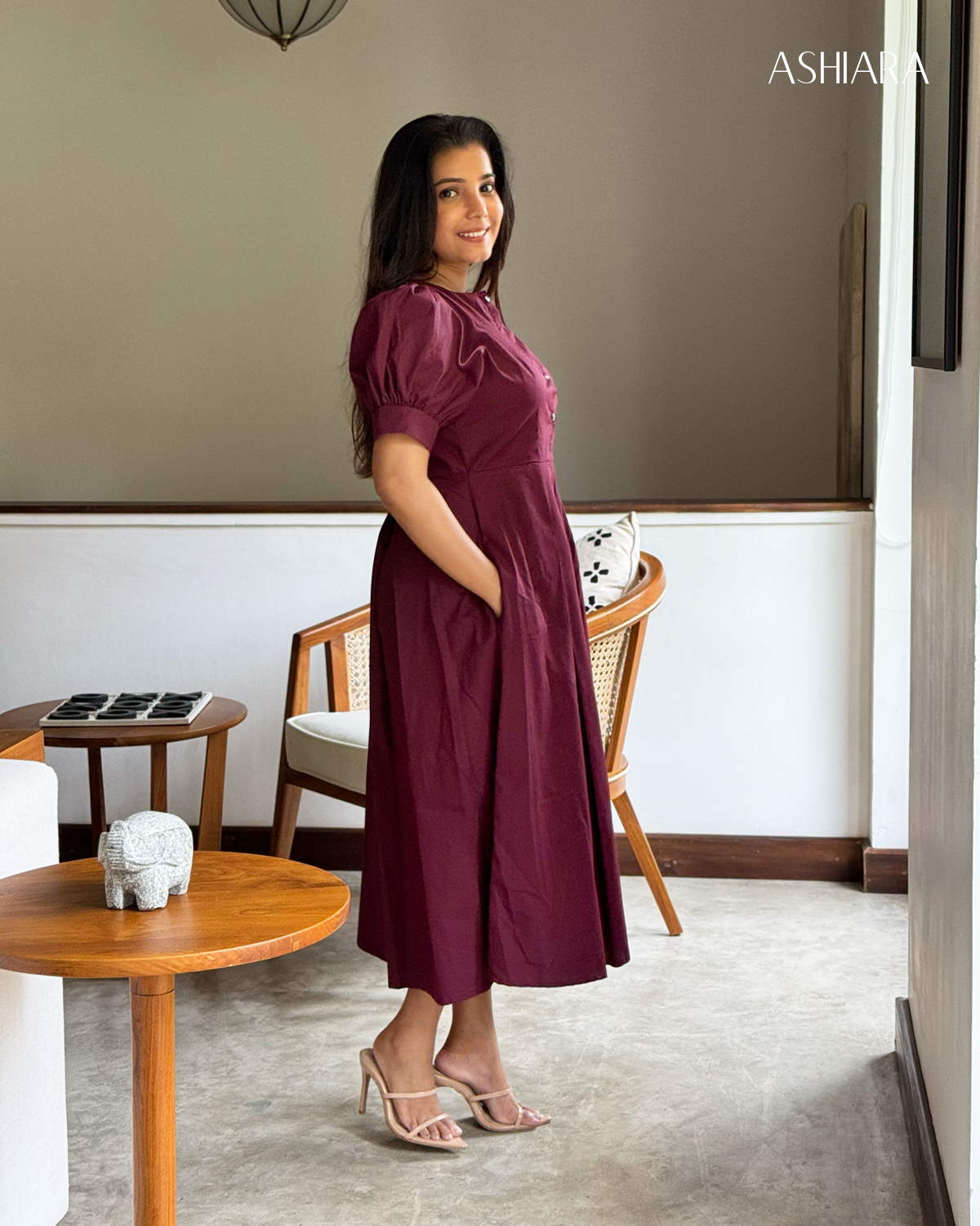 ASHIARA CATHY MIDI DRESS - Wine