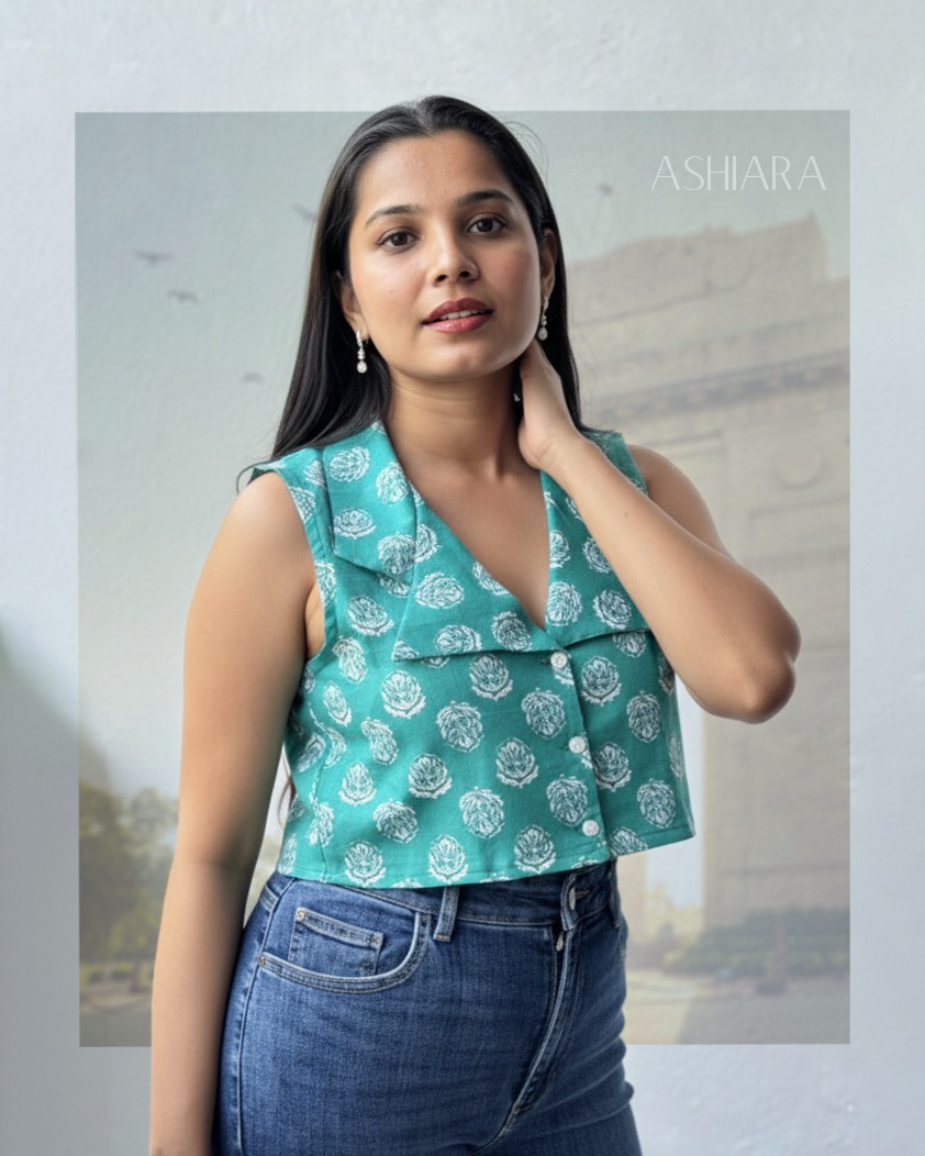 Zehra Crop Top- Teal Blue