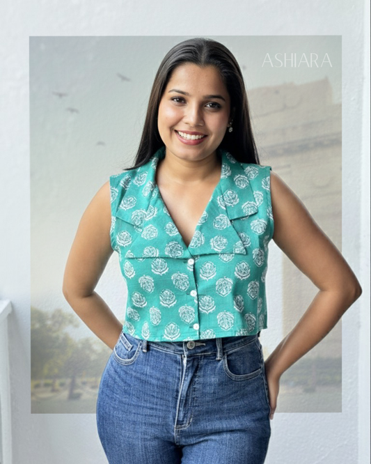 Zehra Crop Top- Teal Blue