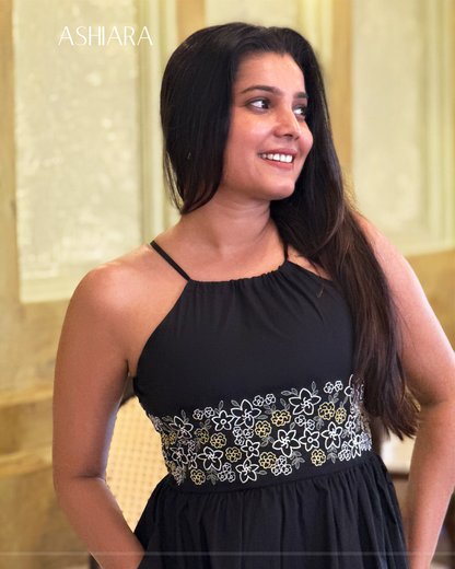 ELARA Embroidery Dress- Black