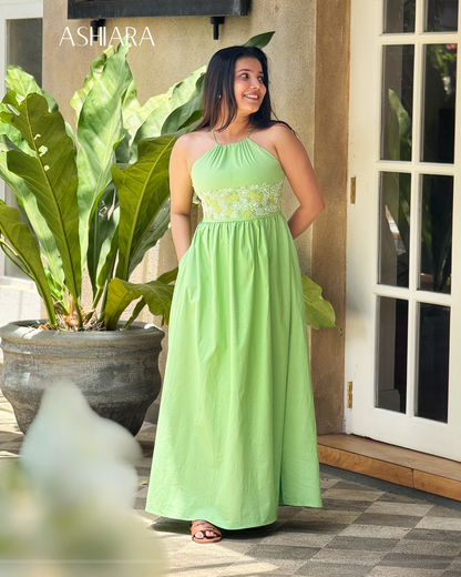 ELARA Embroidery Dress- Green