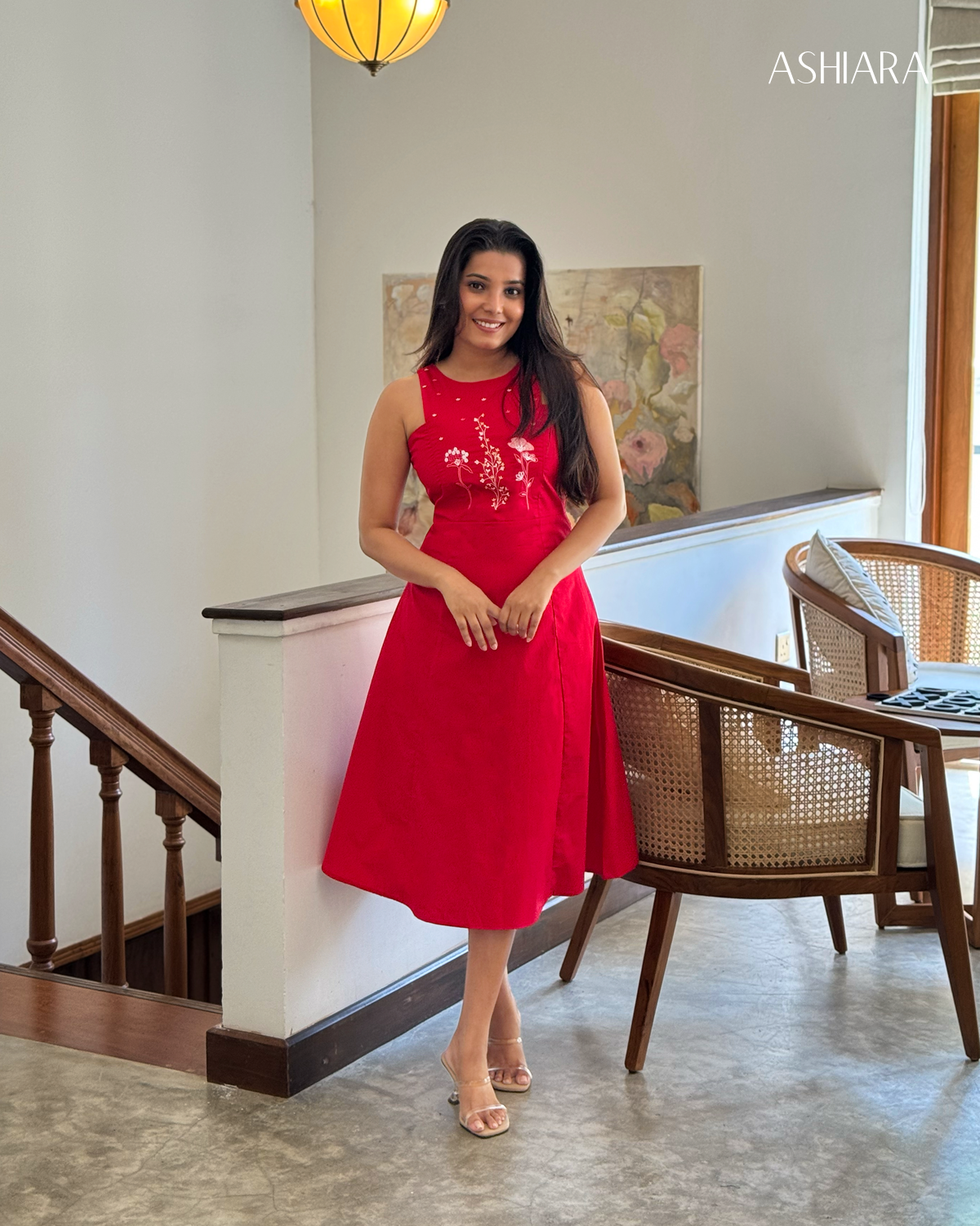 ASHIARA MAHREDI MIDI DRESS - Red