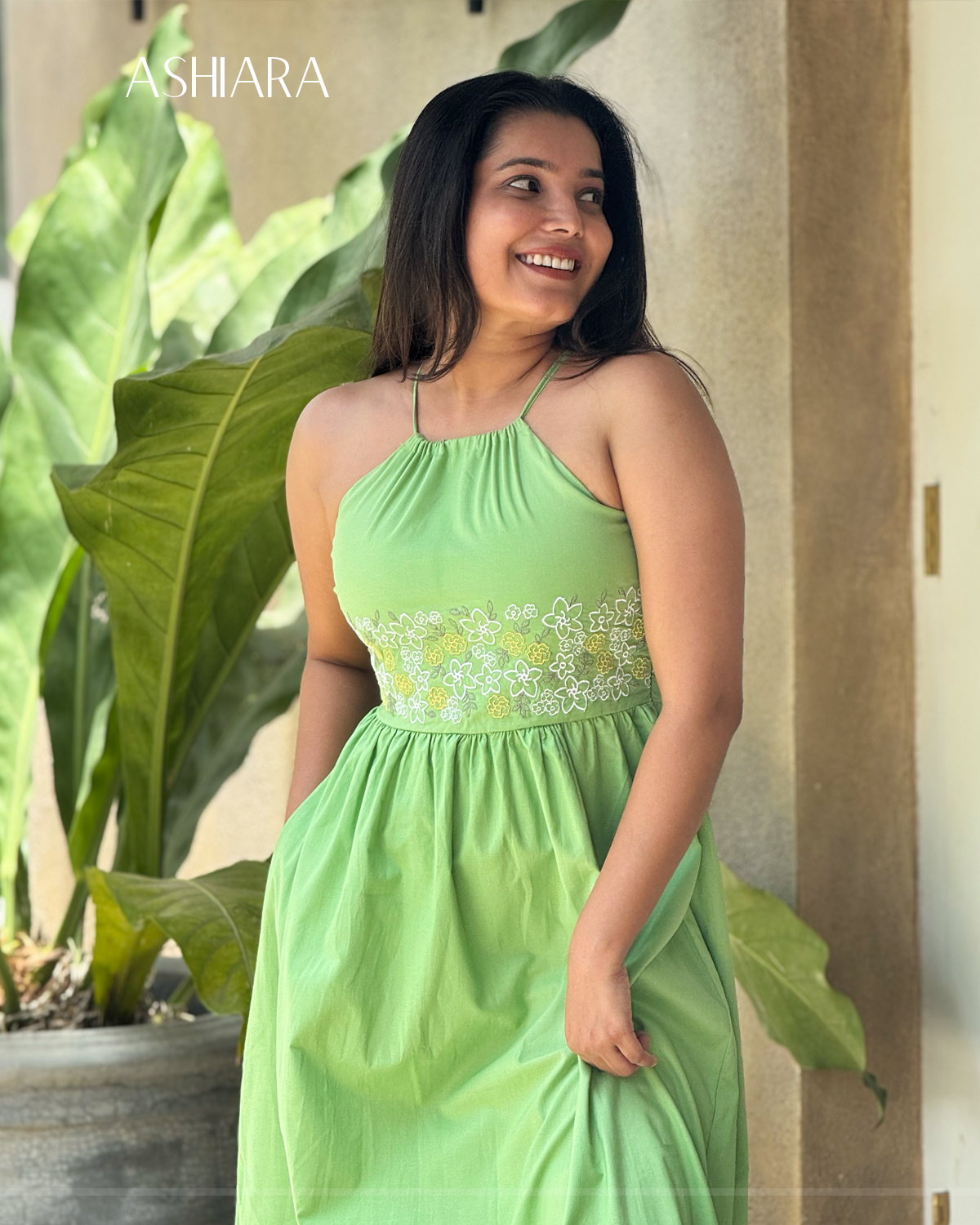 ELARA Embroidery Dress- Green