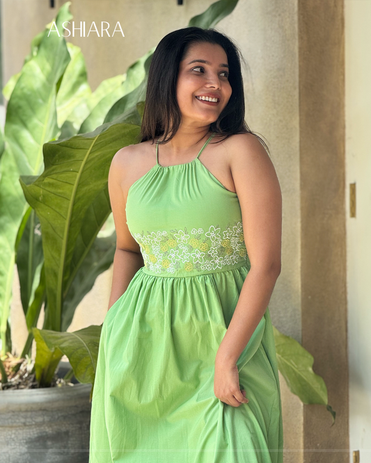 ELARA Embroidery Dress- Green