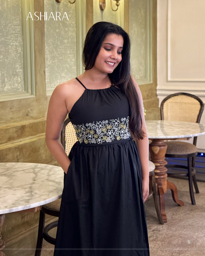 ELARA Embroidery Dress- Black