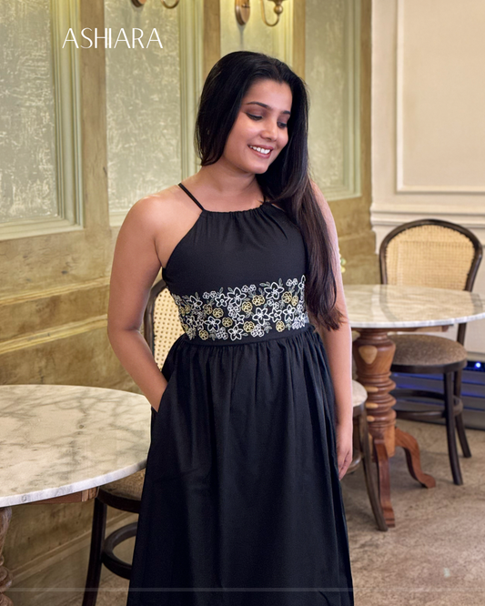 ELARA Embroidery Dress- Black