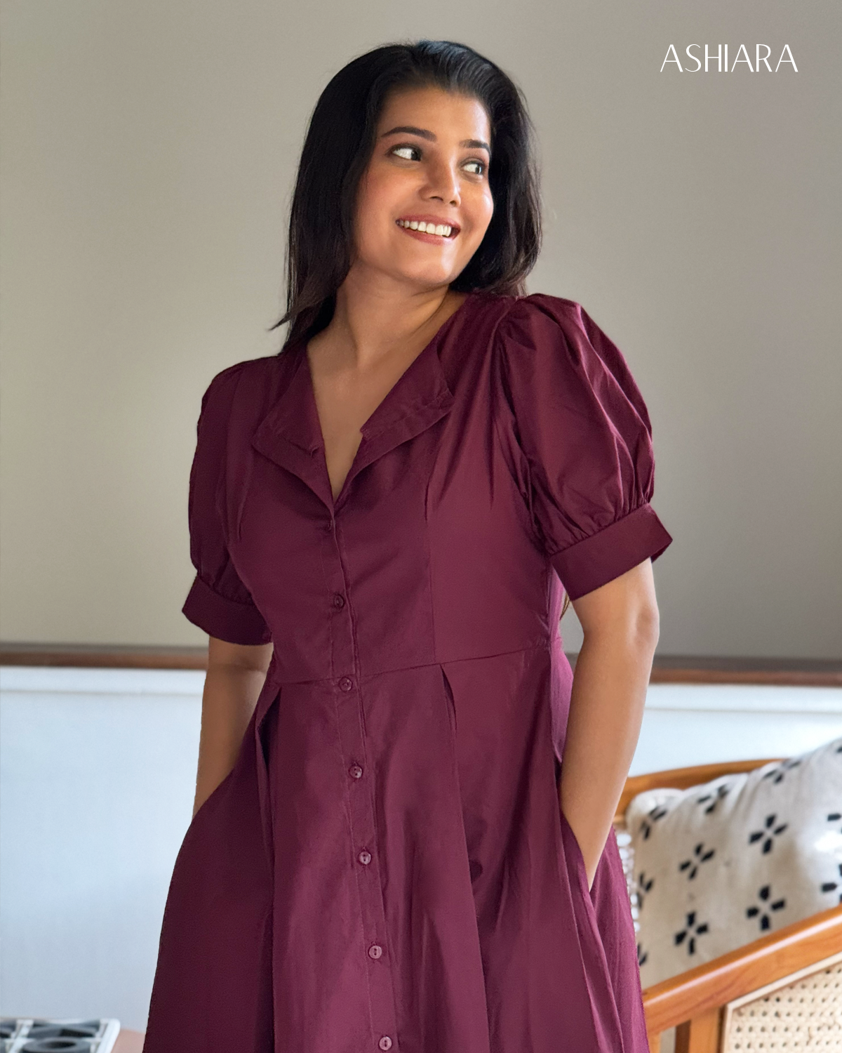 ASHIARA CATHY MIDI DRESS - Wine