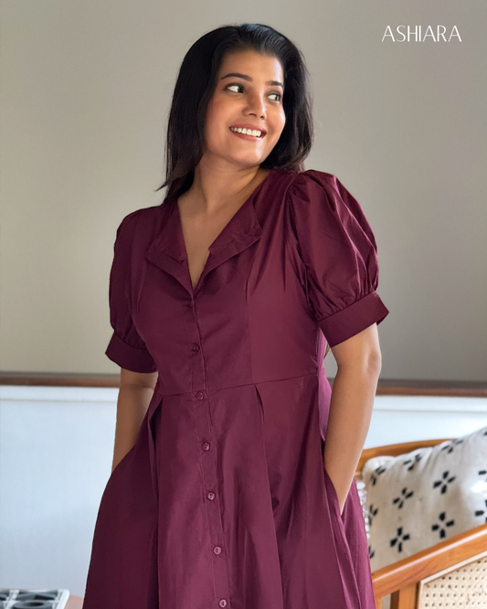 ASHIARA CATHY MIDI DRESS - Wine
