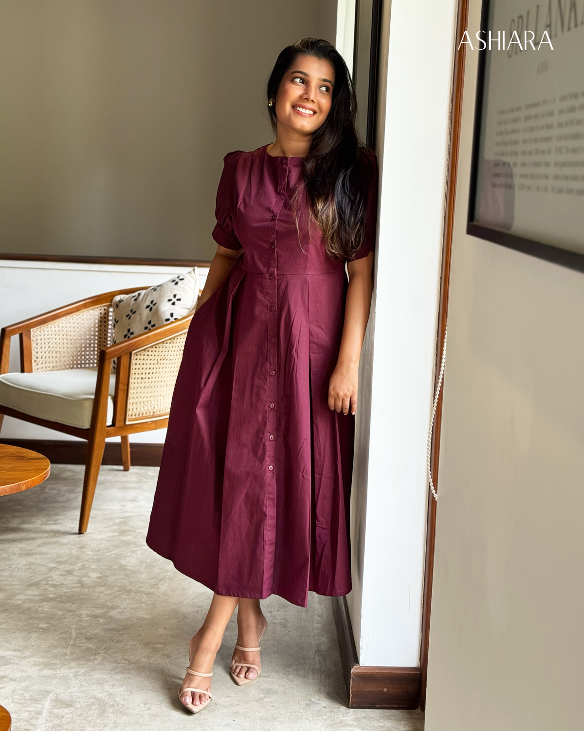 ASHIARA CATHY MIDI DRESS - Wine