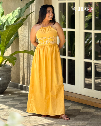 ELARA Embroidery Dress- Yellow