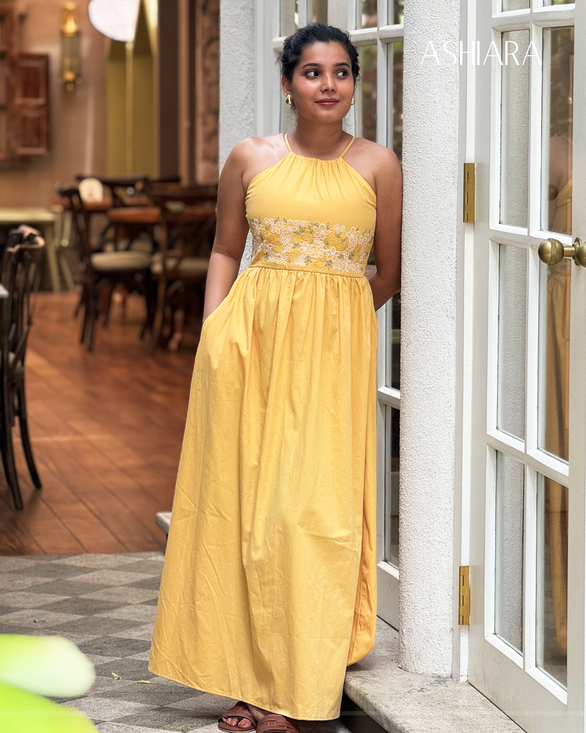 ELARA Embroidery Dress- Yellow