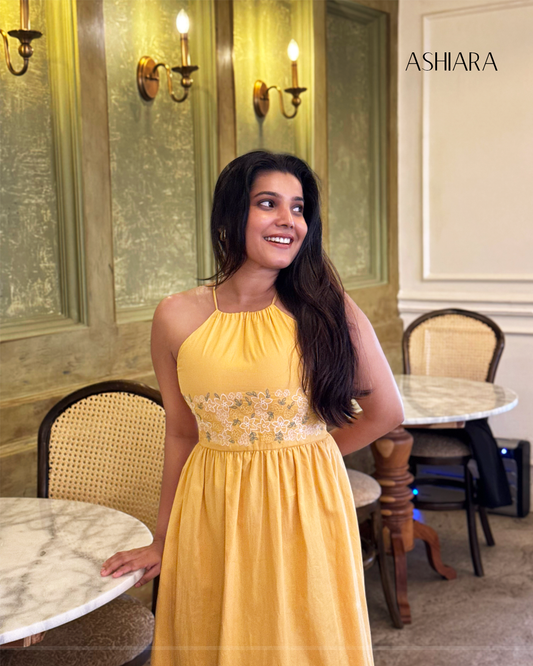 ELARA Embroidery Dress- Yellow