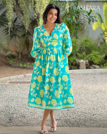 LE'LUSIA MIDI DRESS-Teal Blue