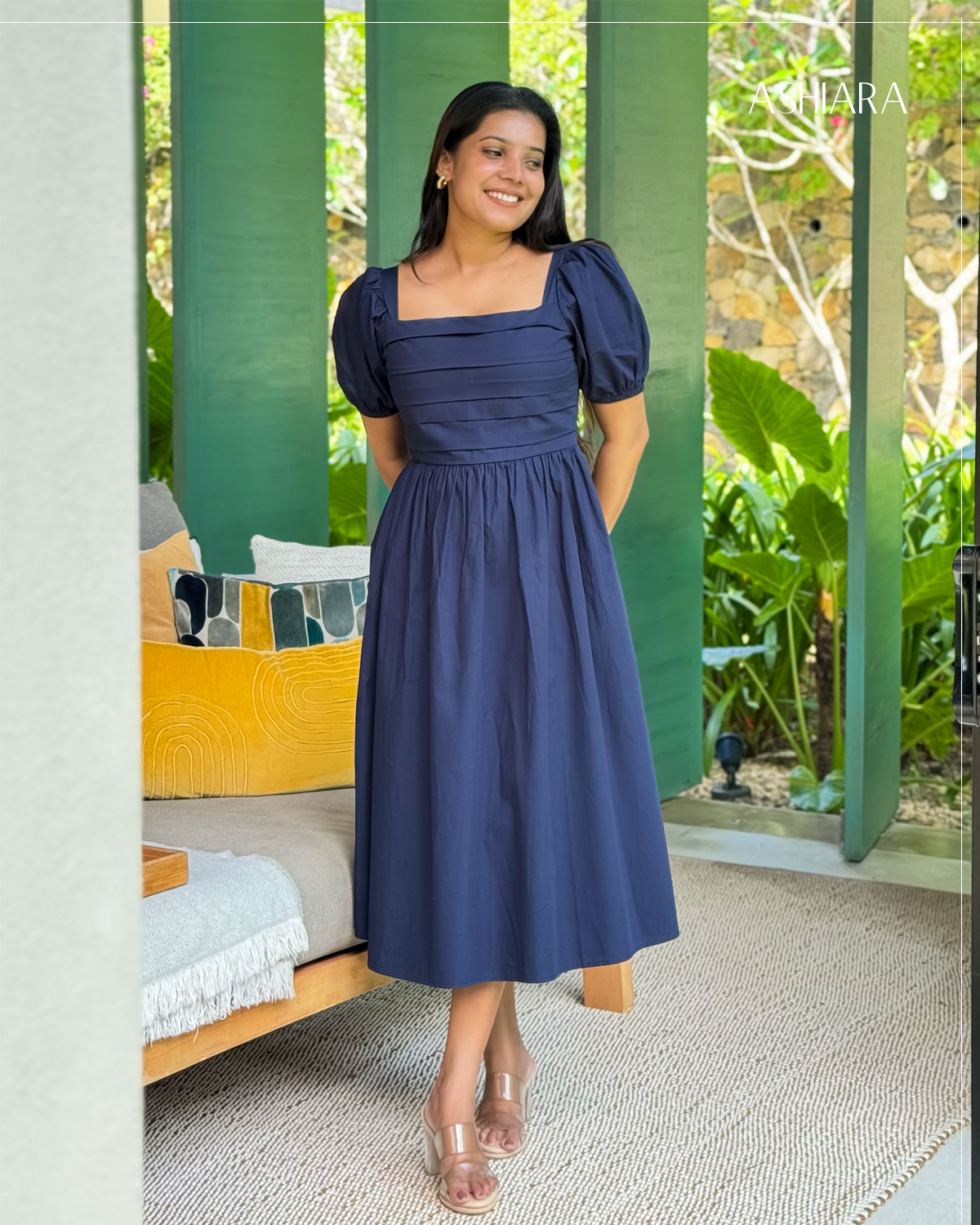 Bella Midi Dress-Navy