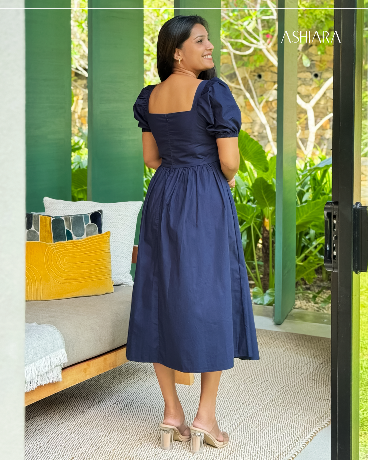 Bella Midi Dress-Navy