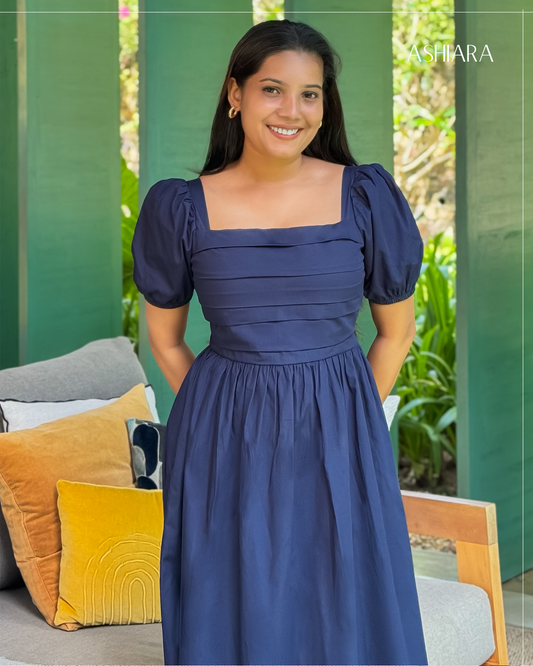 Bella Midi Dress-Navy