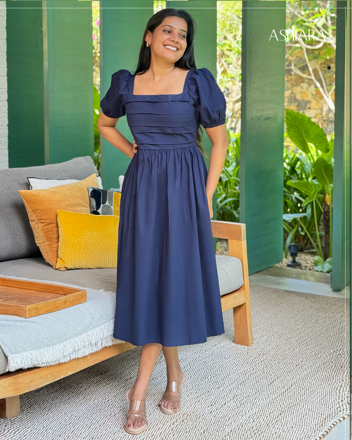 Bella Midi Dress-Navy
