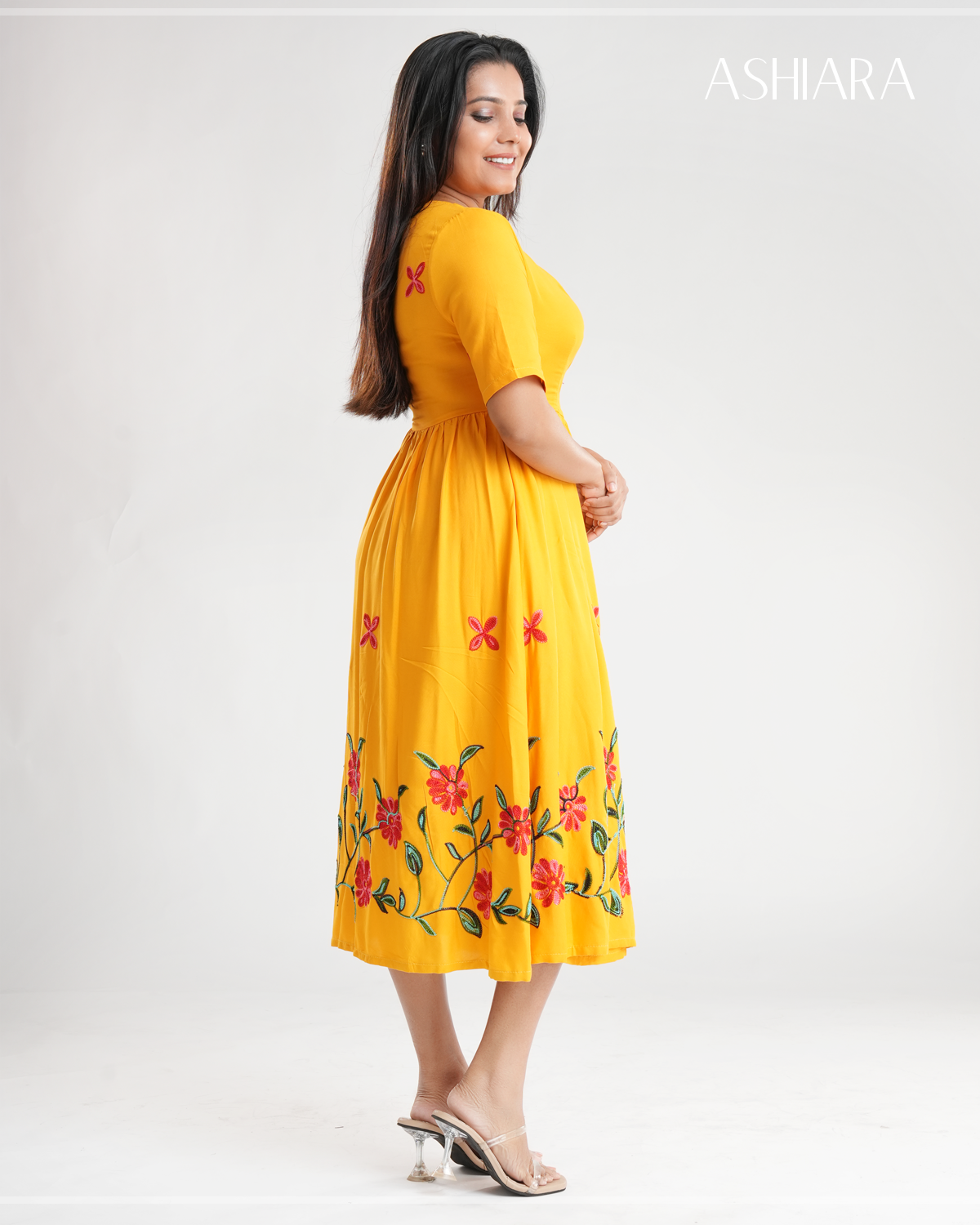 NEERA EMBROIDERED WRAP MIDI DRESS
