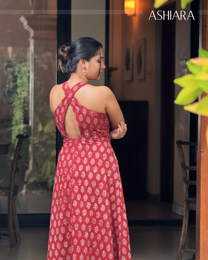 IRIS MIDI DRESS- Red