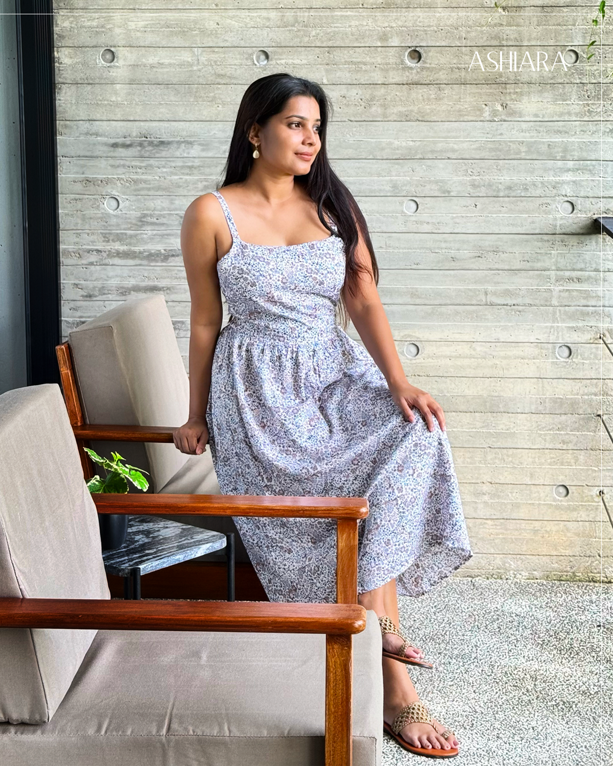 Inaaya midi dress- Brown printed