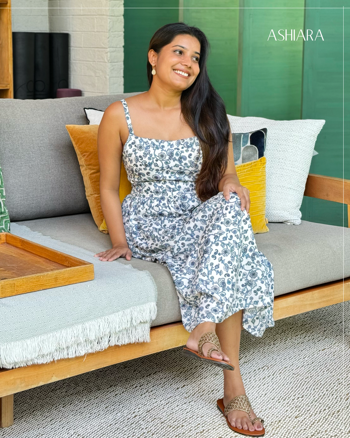 Inaaya midi dress- Blue printed
