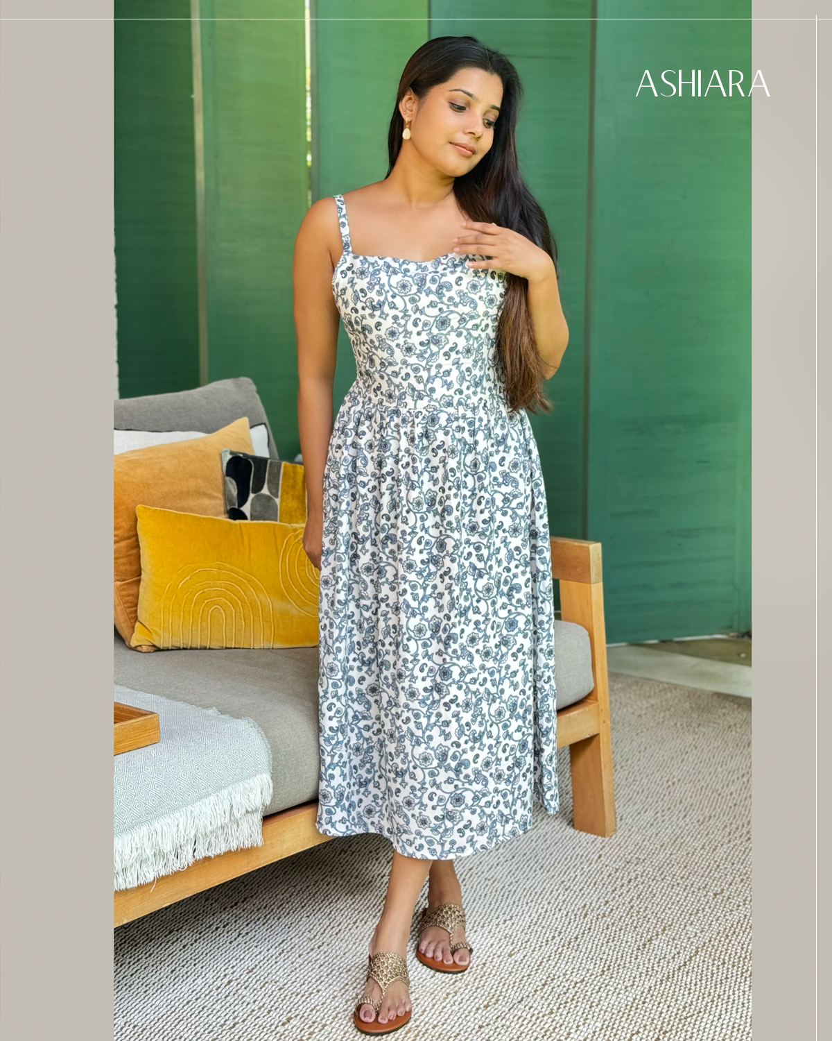 Inaaya midi dress- Blue printed