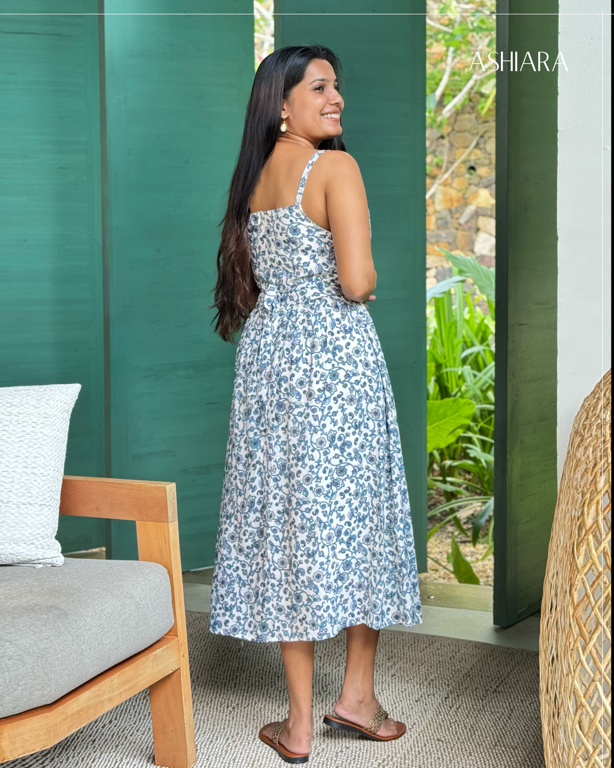 Inaaya midi dress- Blue printed