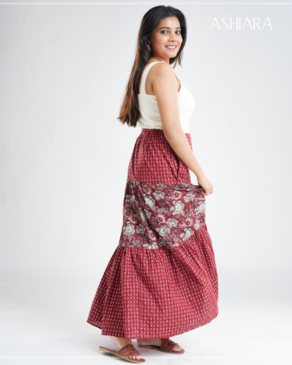 NINA MAXI SKIRT- Maroon