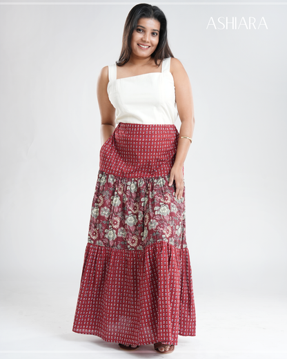 NINA MAXI SKIRT- Maroon