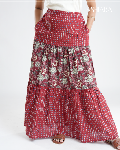 NINA MAXI SKIRT- Maroon